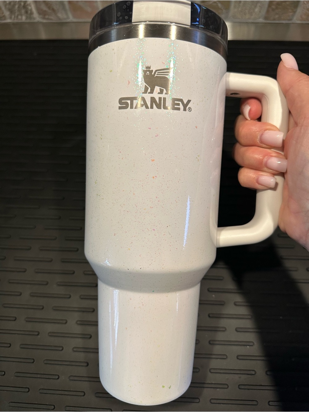 Stanley 40 oz. White Glitter Stainless Travel Mug